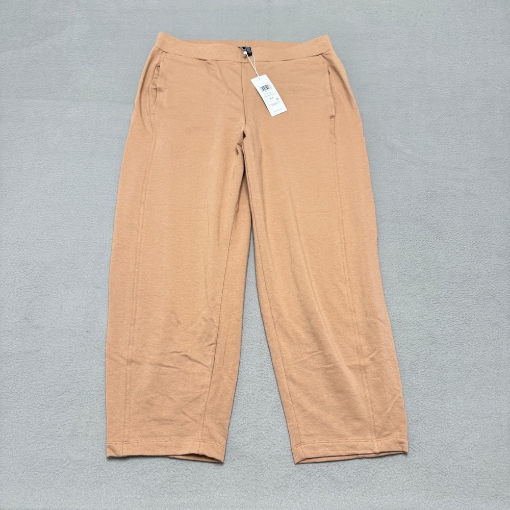 Eileen Fisher Lantern Ankle Pant Women M Tan Tencel Cotton Stretch Wide Leg NEW